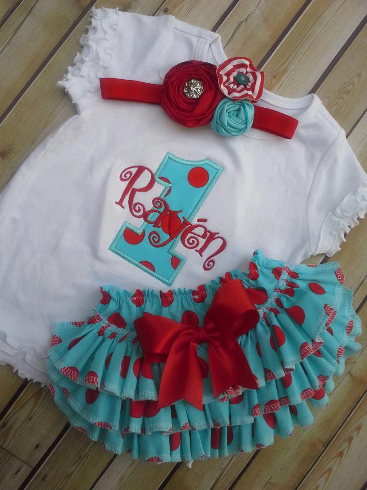 Red and Teal Ruffled Birthday Set-