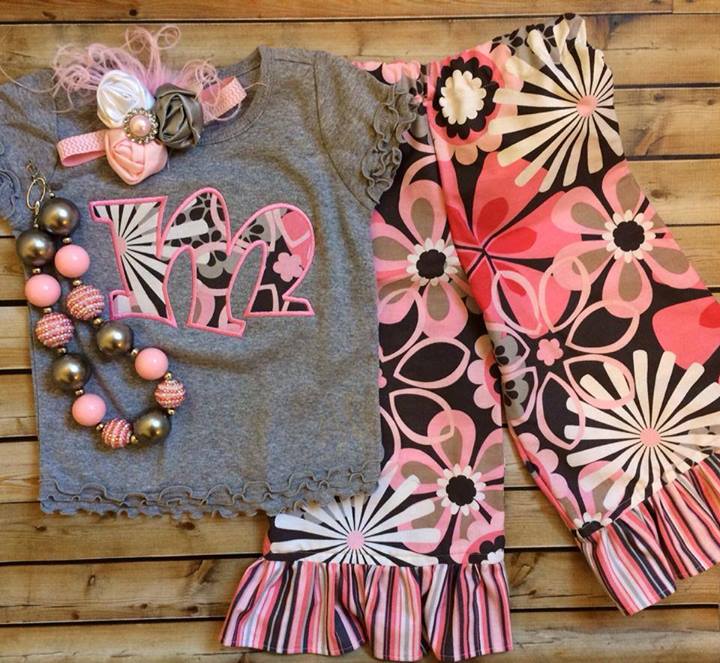 Pink and Grey Floral Pants Set-
