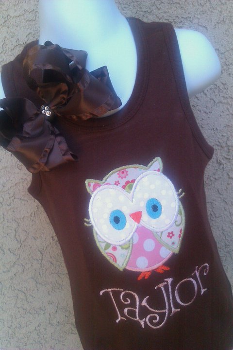 Owl Tank Top and Ruffled Bow Set-