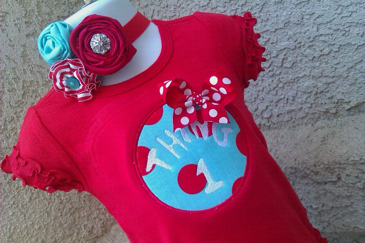 Thing 1 or Thing 2 Red Tee & Vintage Headband Set-