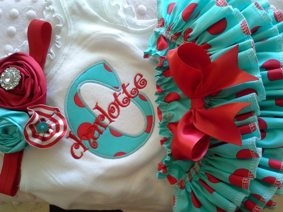 Red and Teal Name Ruffled Set-