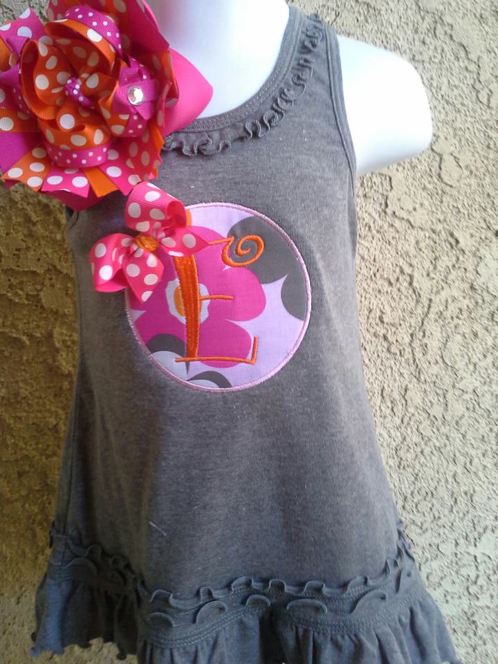 Grey Dress with Pink and Orange Applique Circle-