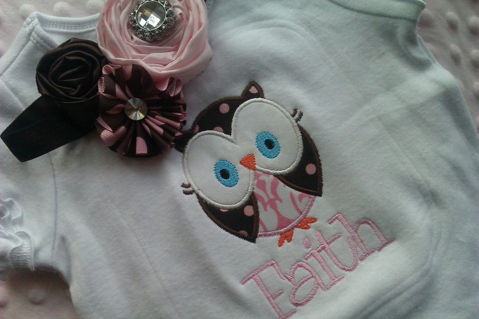 Pink and Brown Owl Tee and Matching Headband-