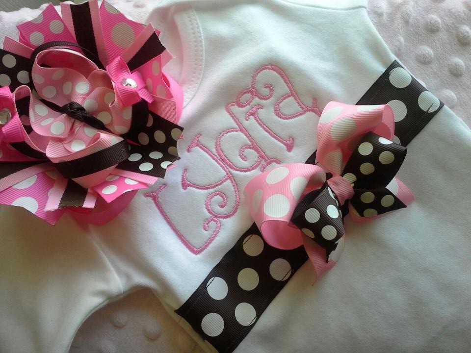 Personalized Pink and Brown Ribbon Gown-gown, bows
