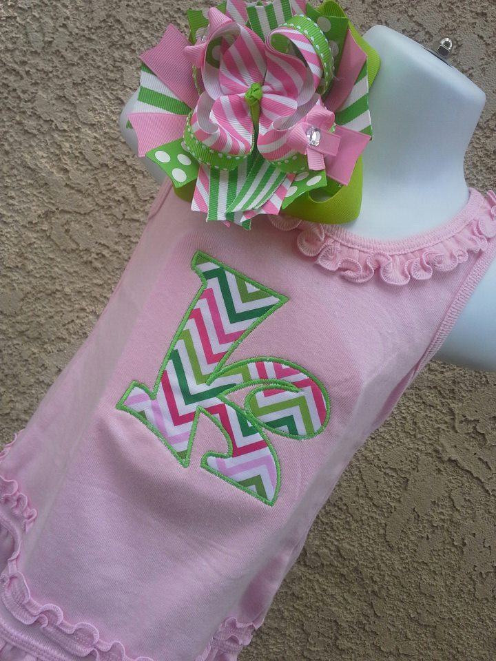 Pink and Lime Chevron Letter Dress-