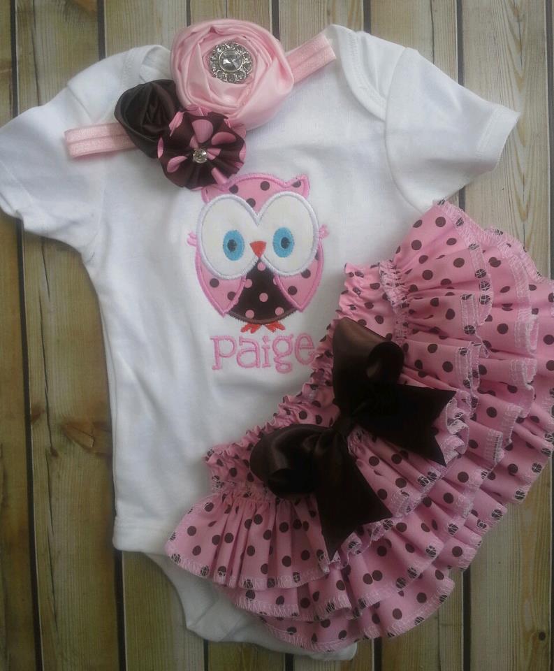 Pink and Brown Ruffled Owl Set-