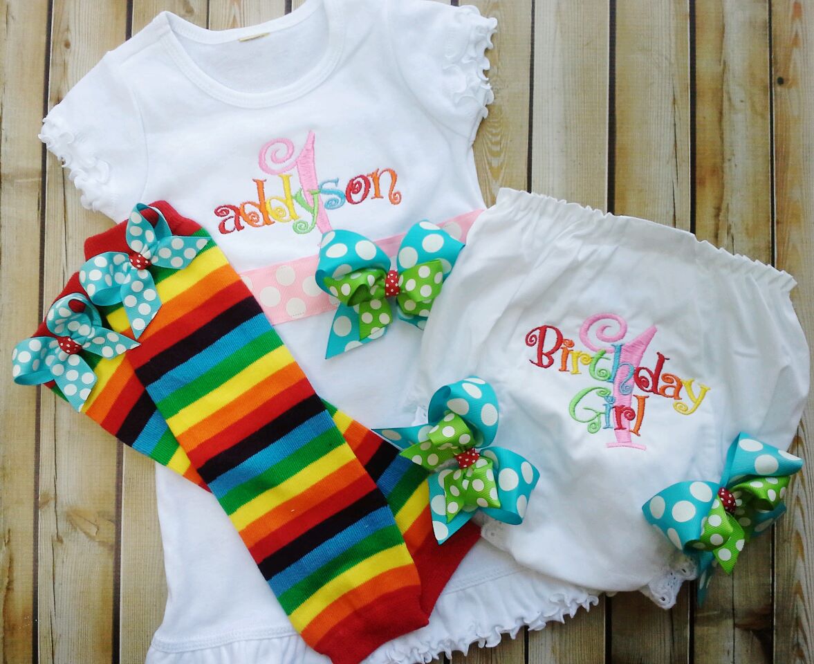 Rainbow Ribbon Dress & Bloomers Set-