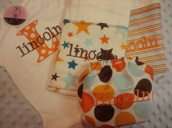 Personalized Boy Gift Set-gift set, onesie, burp cloths, diaper cover