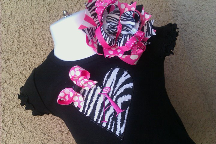 Zebra Heart Personalized Letter Dress with matching OTT Bow-personalized, dress, applique, heart
