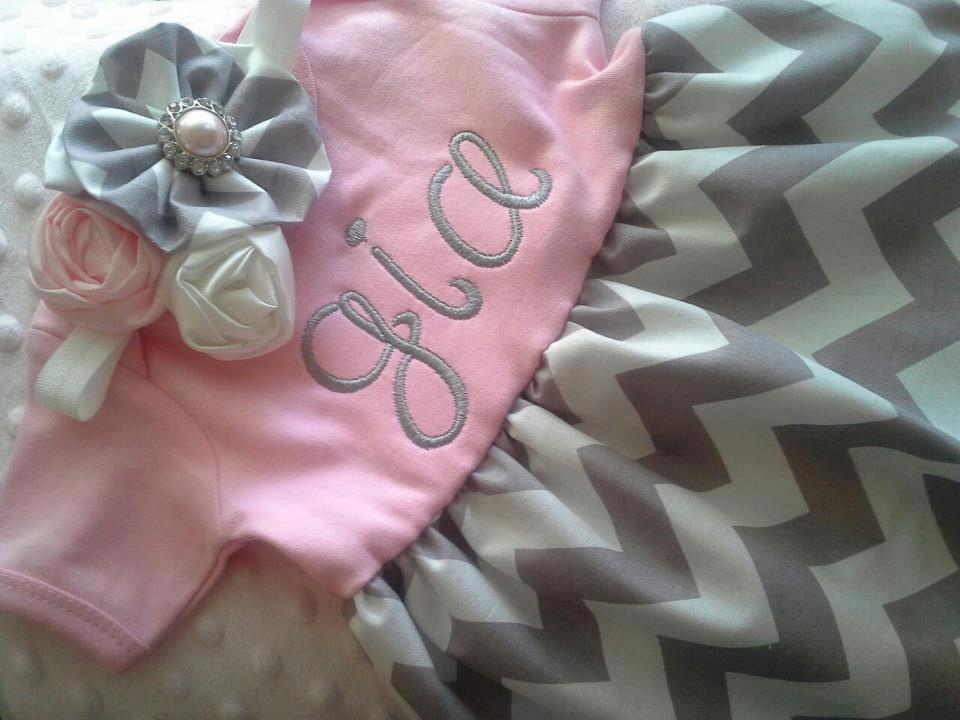 Pink Chevron Infant Gown-