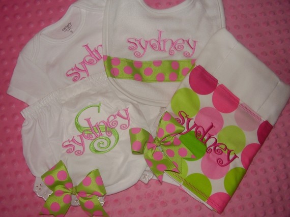 Personalized Baby Gift Set for Girls-personalized set, onesie, bib, burp cloth,